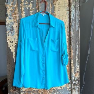 Express Portofino button down blouse in Teal. Size Large